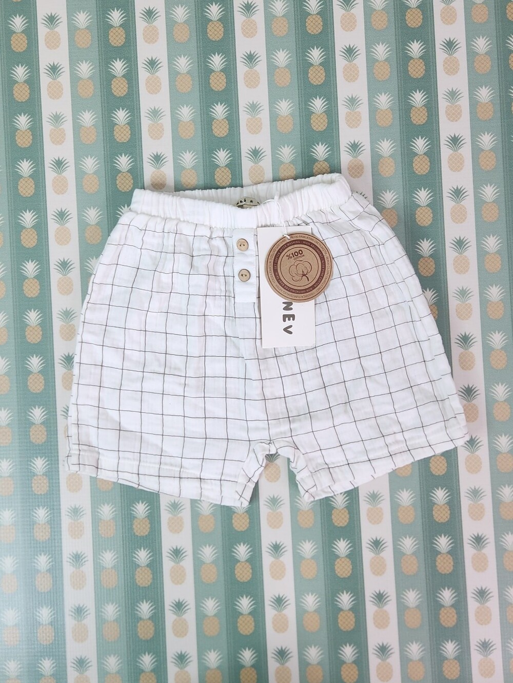 Eli & Nev White Grid Cotton Shorts with Elastic Waist